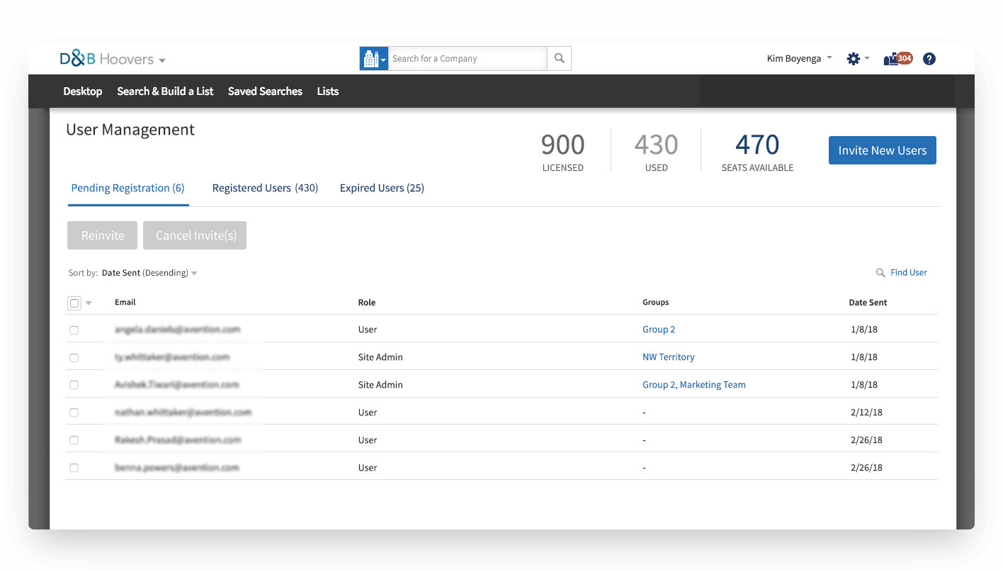 D&B Hoovers User Management
