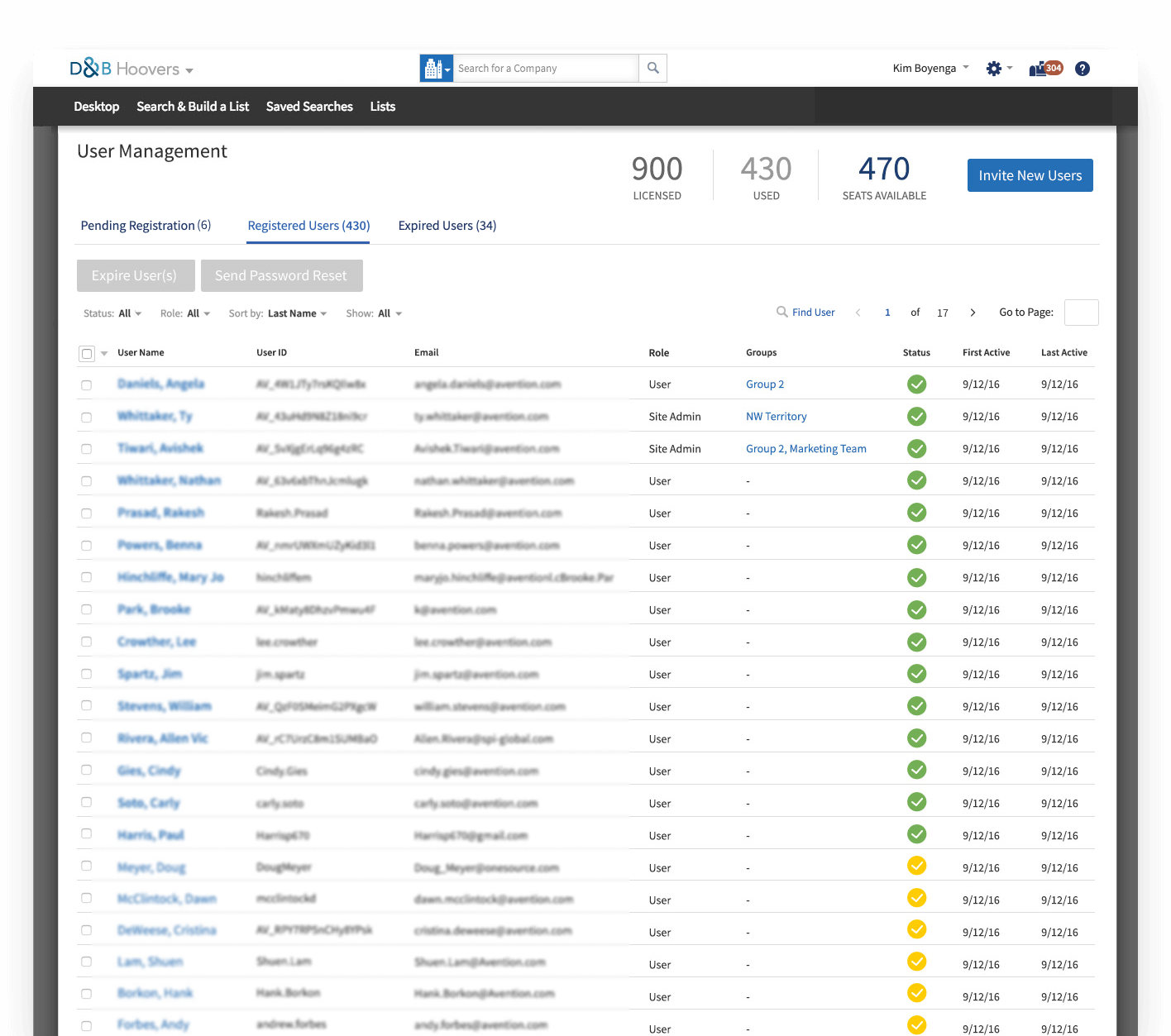 D&B Hoovers User Management